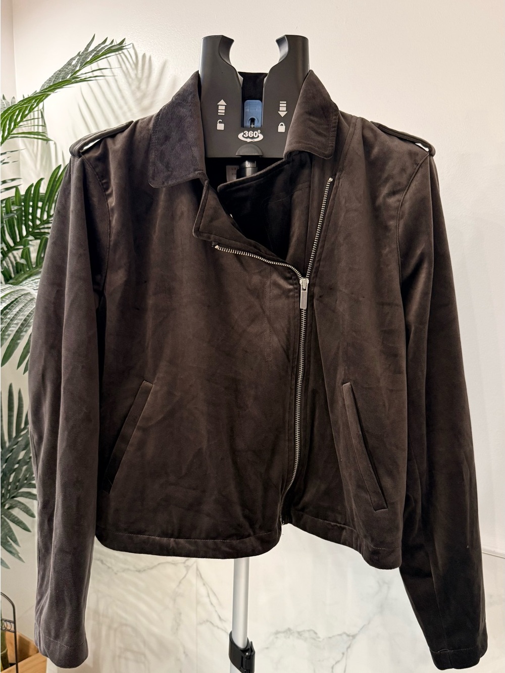 LC Lauren Conrad Dark Brown Faux Suede Asymmetric Moto Biker Jacket XL